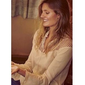 NWT Free People On the Island Crochet Blouse in Natural Pale Yellow Size Medium